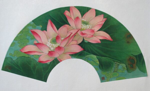 Lotus-3-600x365 Blooming Lotus Chinese Hand Painted (Fan)